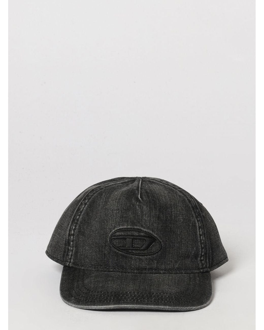 DIESEL Black Distressed Denim Baseball Cap With Embroidered Oval D Logo for men