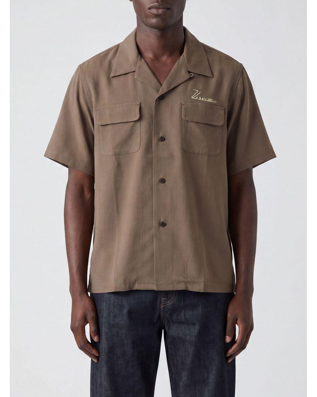 Visvim Brown Short-Sleeved Rayon Bowling Shirt With Camp Collar for men