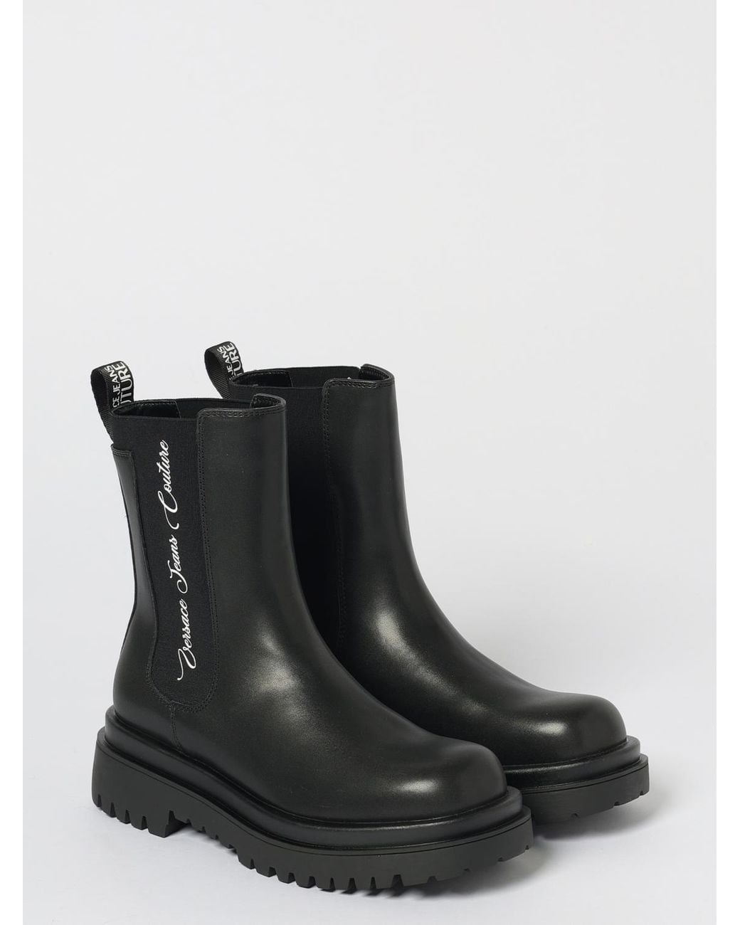 Versace Jeans Couture Black Flat Ankle Boots