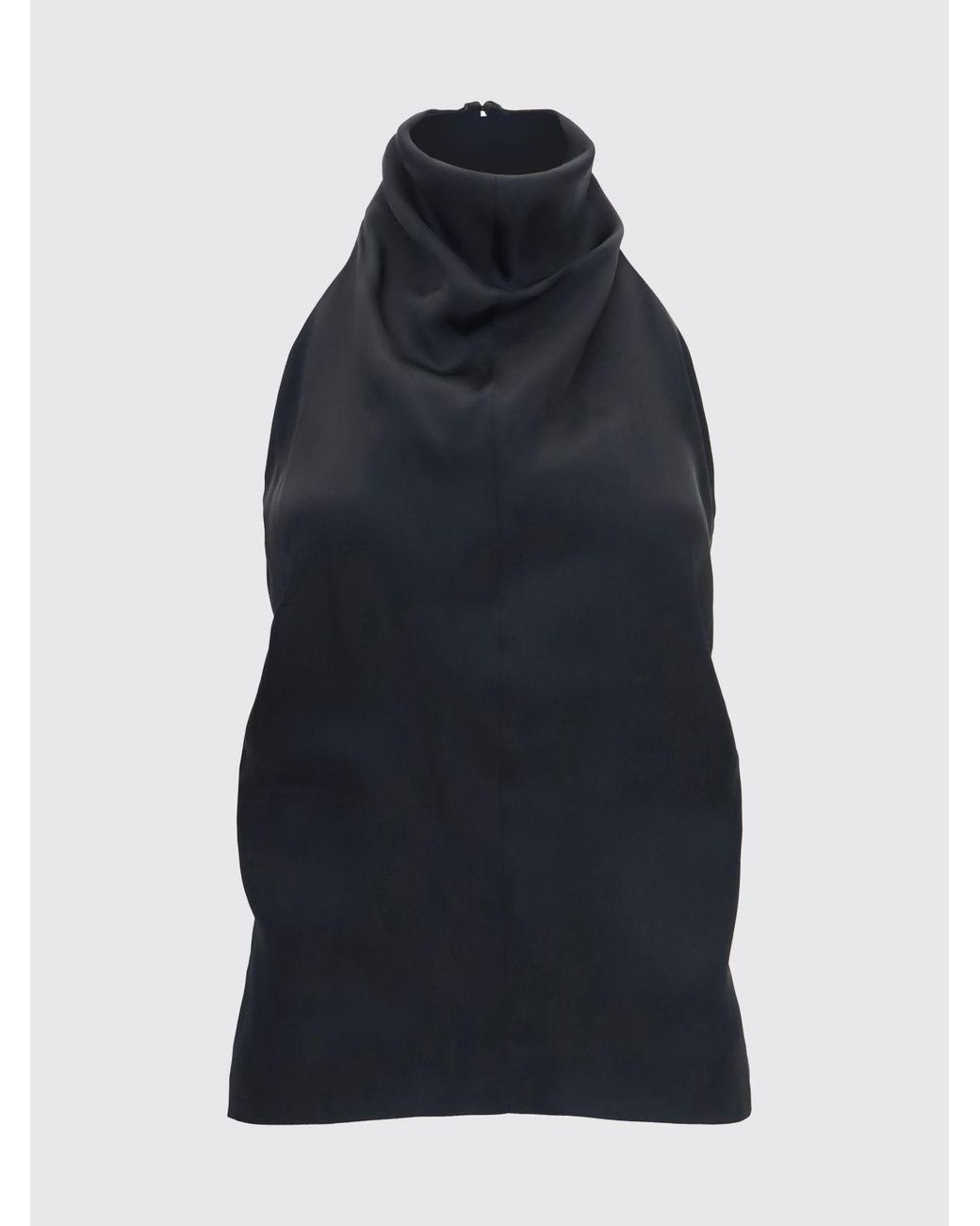 Khaite Blue Sleeveless Draped Satin Turtleneck Top