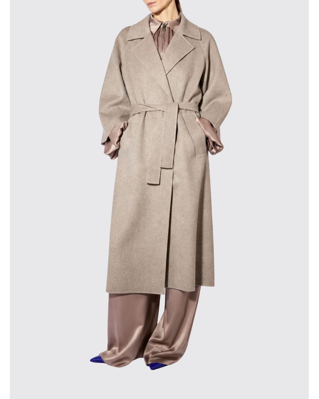 Liviana Conti Natural Long Wool Robe Coat With Belt