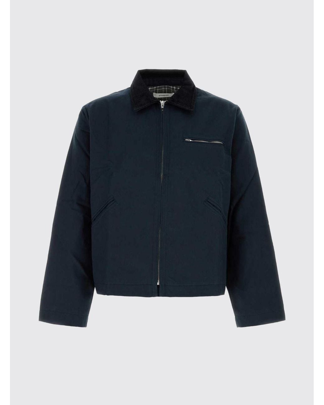 GIMAGUAS Blue Cotton Shirt Jacket With Corduroy Collar for men