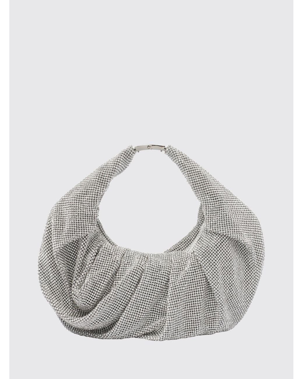 Benedetta Bruzziches Gray Yennefer Draped Satin Handbag With Rhinestones