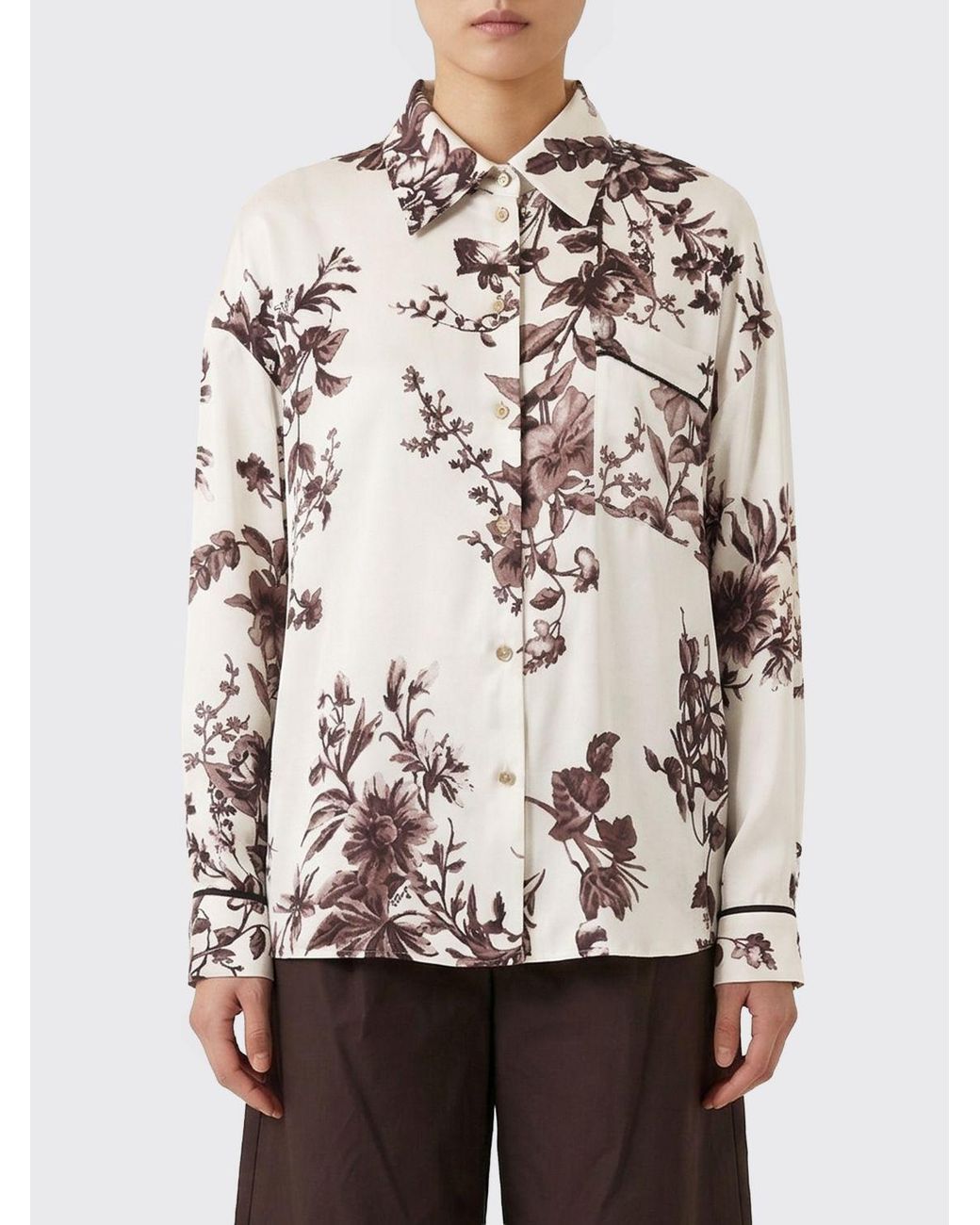 Liu Jo Natural Viscose Shirt With Floral Print
