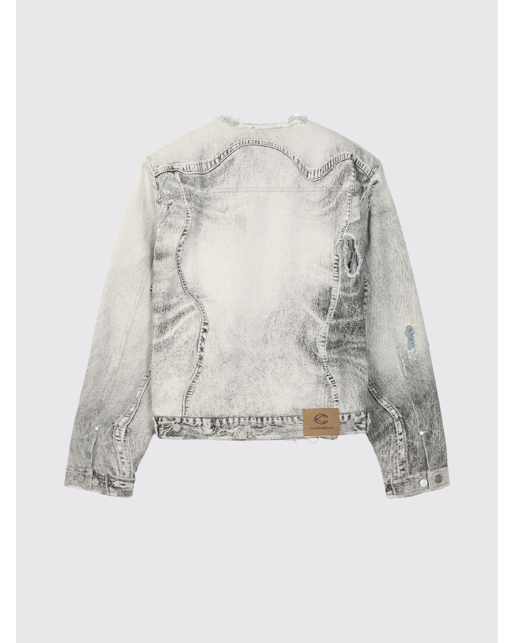 Camper Gray Denim Jacket With Abstract Print And Patch Pockets for men