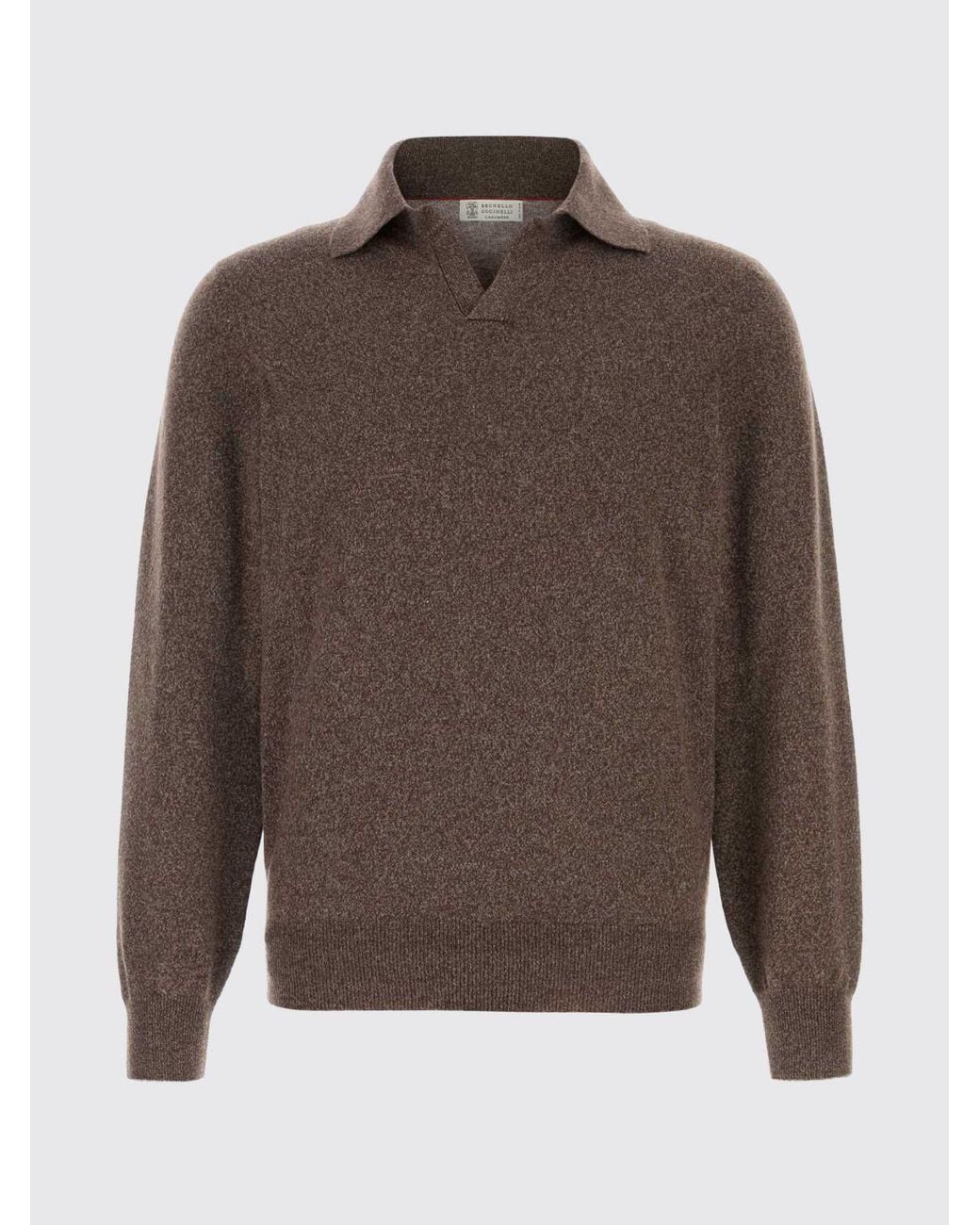 Brunello Cucinelli Brown Long-Sleeved V-Neck Polo for men
