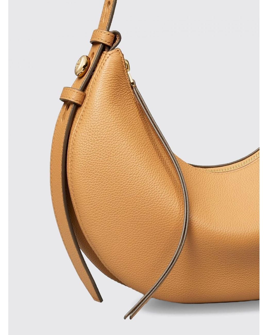 Tory Burch White Romy Half-Moon Hammered Leather Shoulder Bag