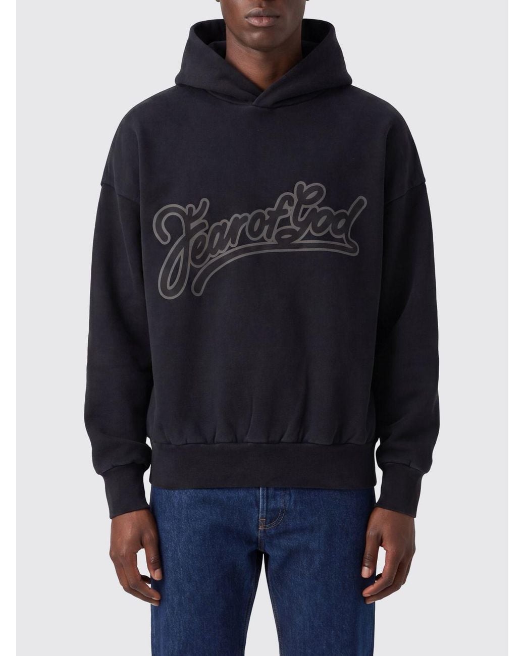 Fear Of God Blue Relaxed Fit Cotton Hoodie With Printed Logo for men