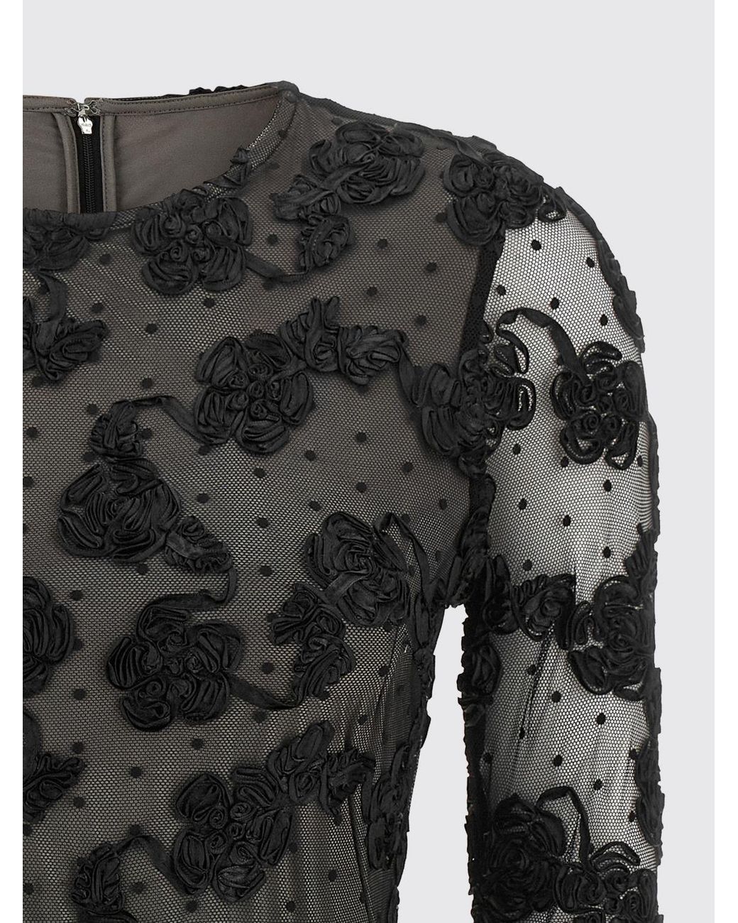 ROTATE BIRGER CHRISTENSEN Black Floral Print Jersey Mini Sheath Dress With Long Sleeves
