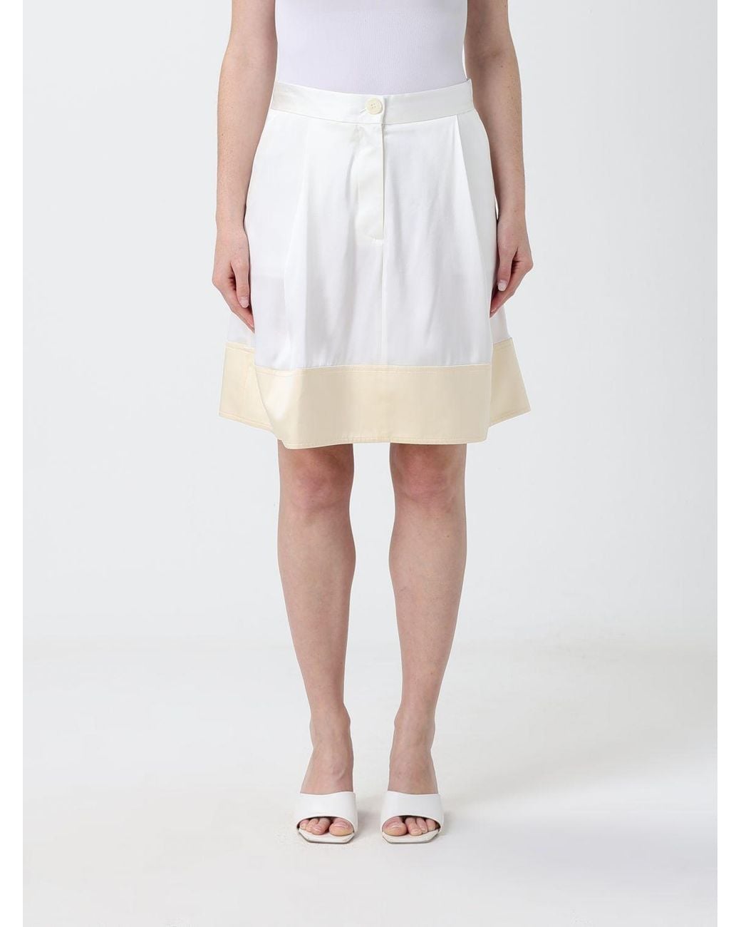 Totême White A-Line Satin Mini Skirt With Button Closure