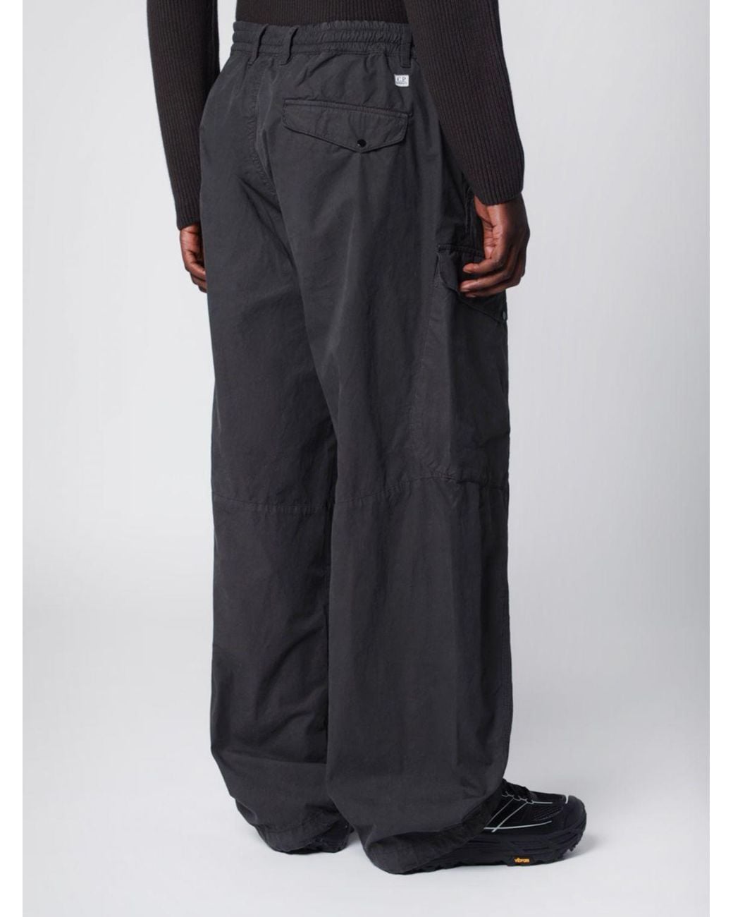 C P Company Black Oversized Stretch Cotton Cargo Trousers for men