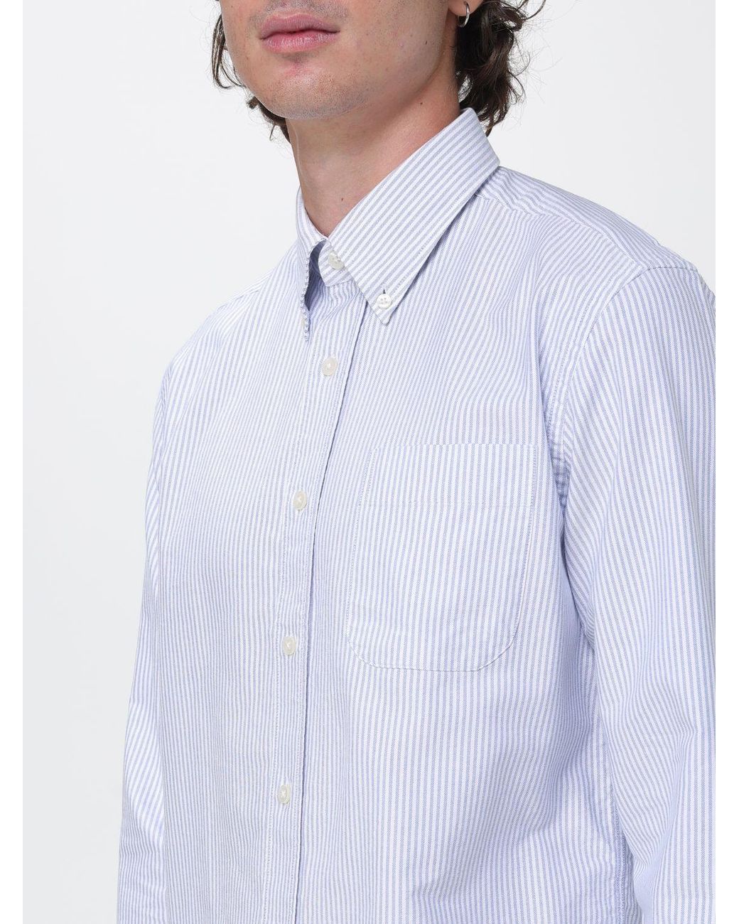 Sebago White Striped Cotton Poplin Shirt With Button-Down Collar for men