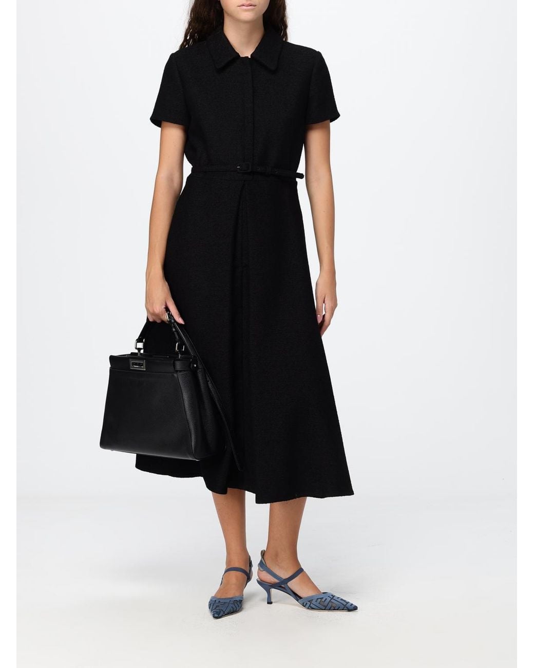 Fendi Black My Peekaboo Calfskin Leather Shoulder Bag With Twist-Lock Closure