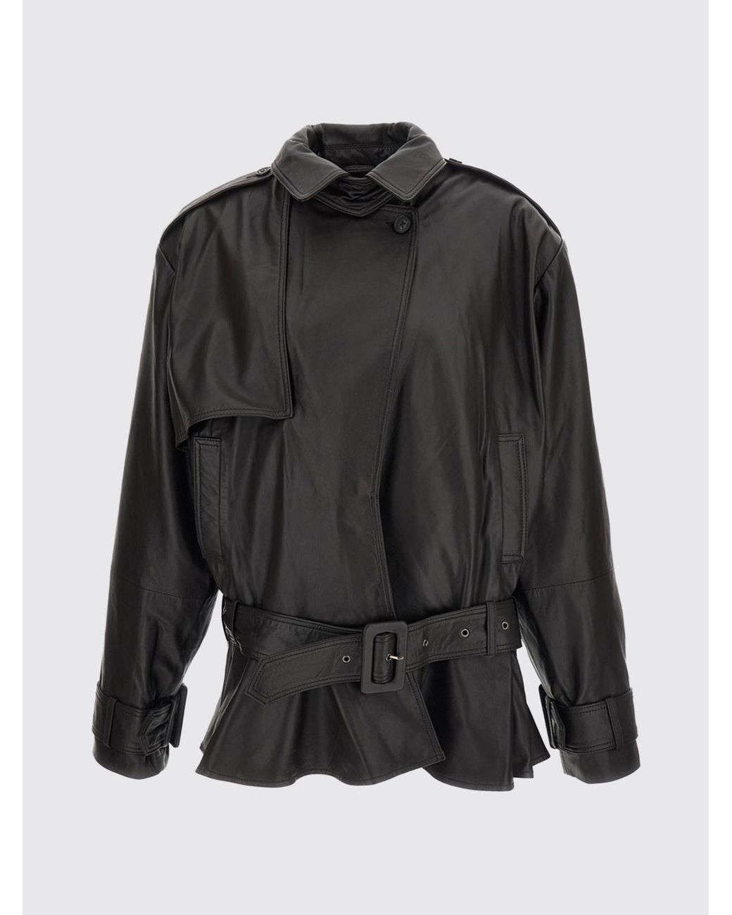 ROTATE BIRGER CHRISTENSEN Black Cropped Lambskin Leather Jacket With Belt And Side Closure
