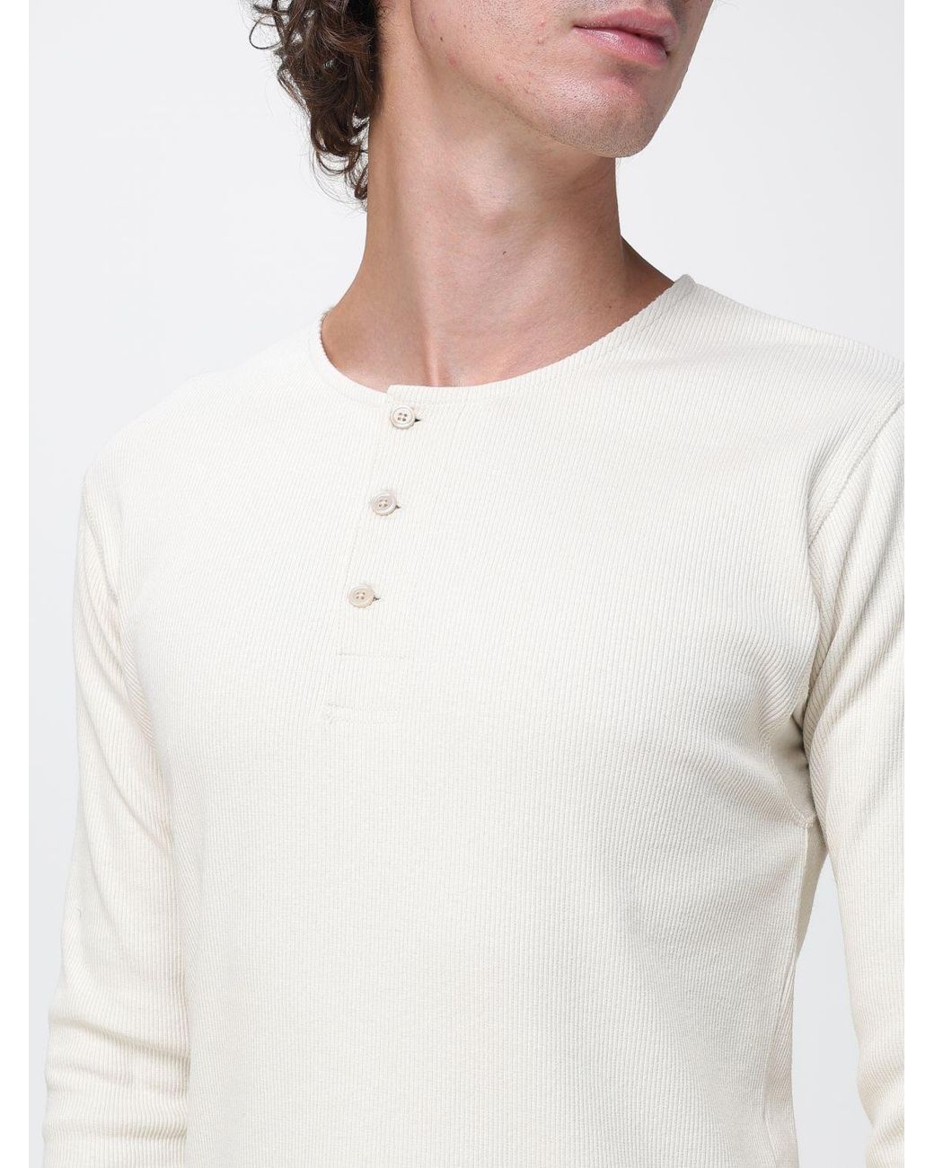 Lemaire White Long-Sleeved Ribbed Henley T-Shirt for men