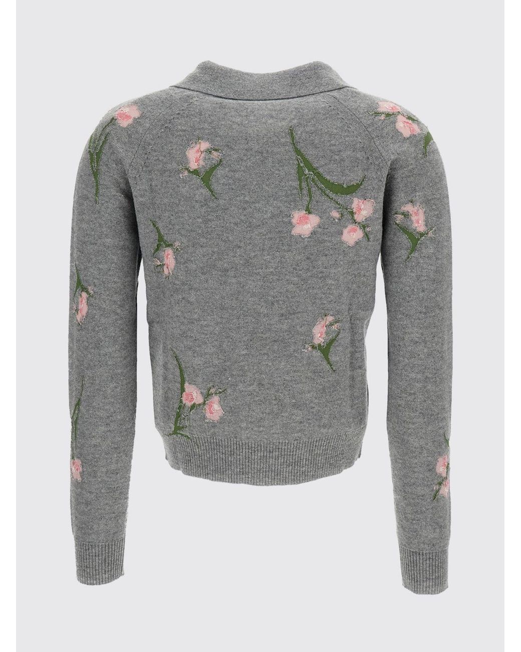 Erdem Gray Floral Long-Sleeved Wool Knit Polo