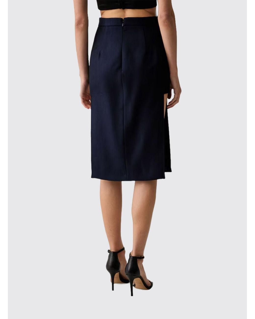 Elisabetta Franchi Blue High-Waisted Cool Wool Midi Pencil Skirt