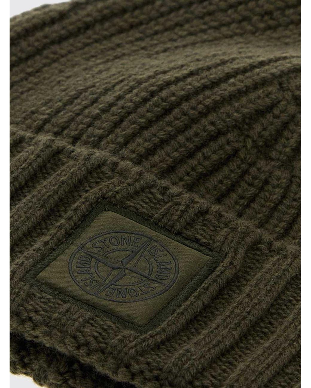 Stone Island Green Pure Cashmere Beanie Hat With Cuffed Hem And Logo Patch for men