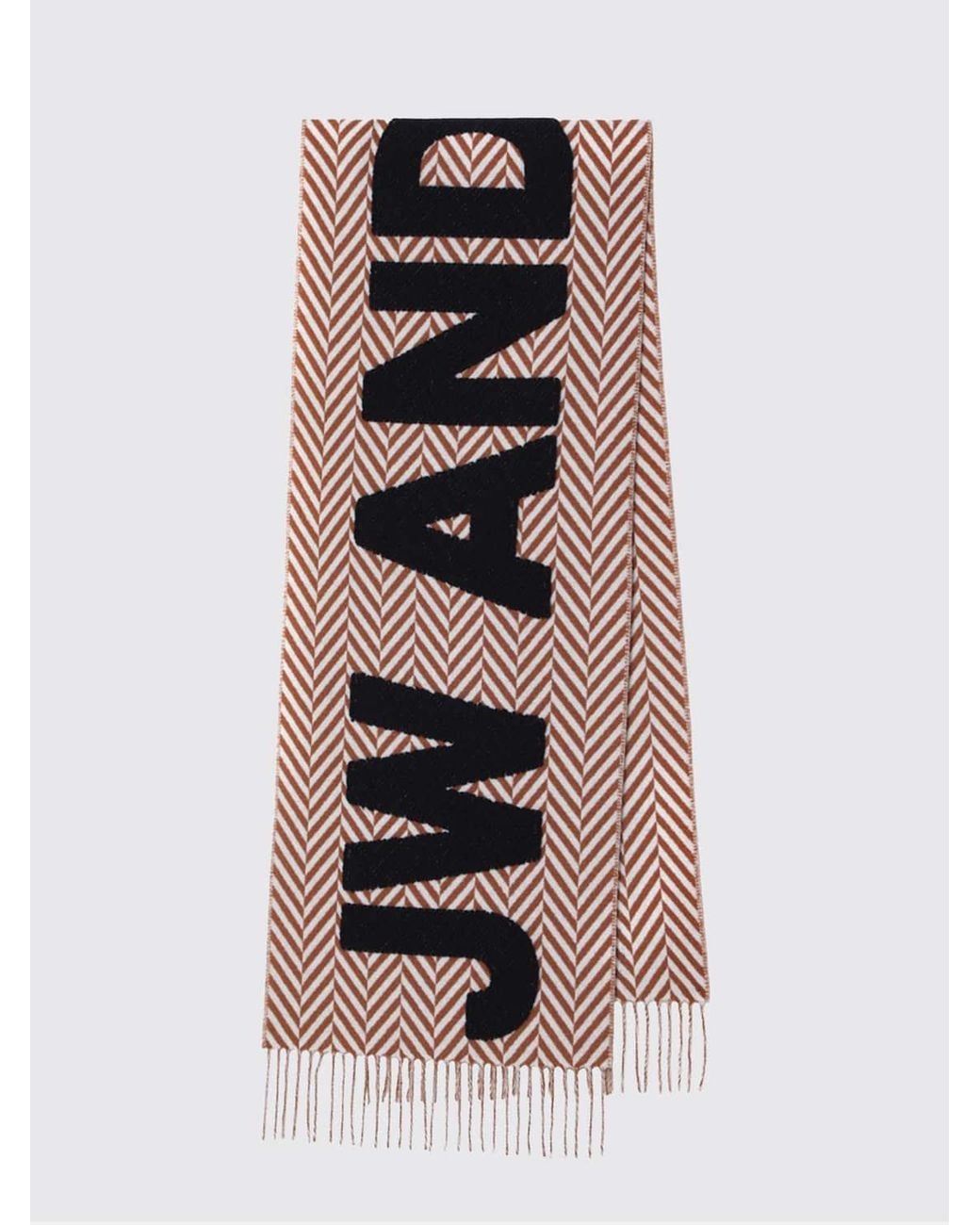 J.W. Anderson White Chevron Wool Scarf With Contrast Logo And Fringed Hem