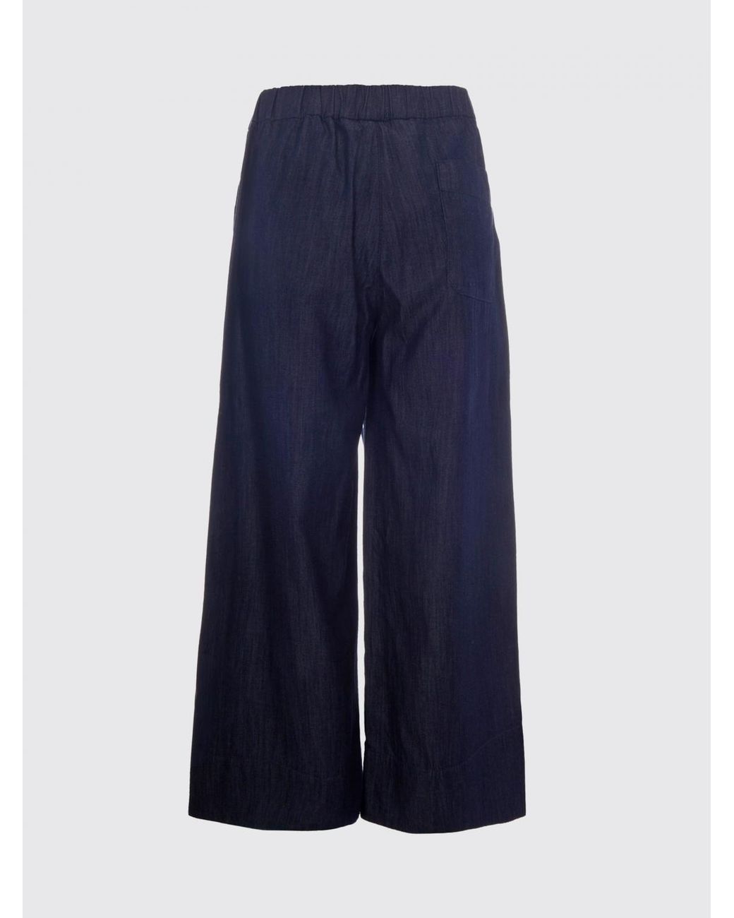 Max Mara Blue Wide-Leg Cotton Trousers With Elasticated Waist