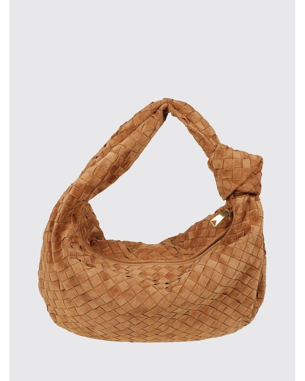 Bottega Veneta Brown Jodie Woven Suede Shoulder Bag With Knotted Handle
