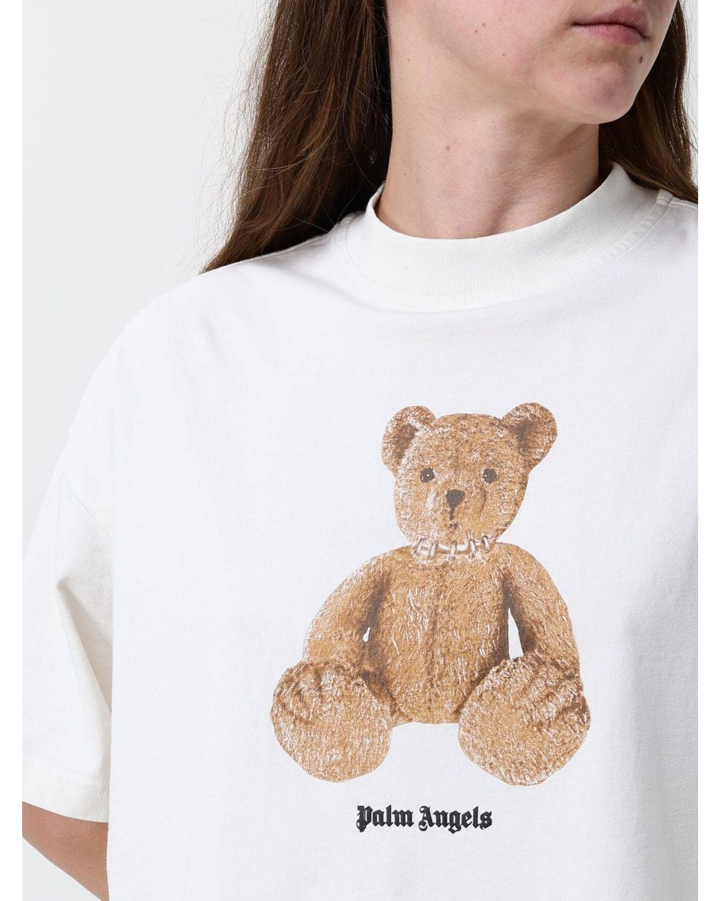 Palm Angels White Cotton T-Shirts With Teddy Print
