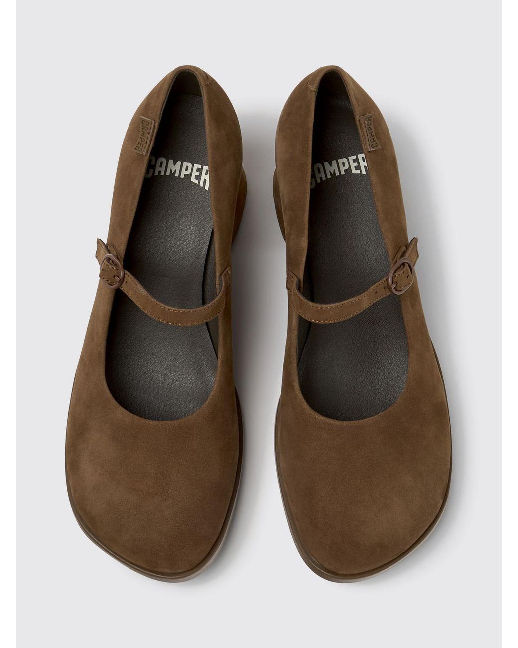 Camper Brown Kora Suede Mary Jane Pumps With Flared Mid-Heel