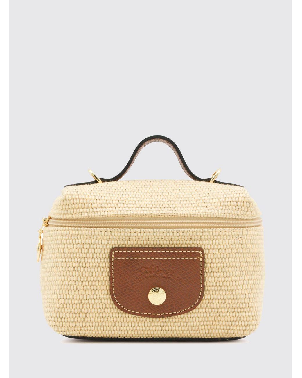 Longchamp Natural Le Pliage Mini Raffia Handbag With Leather Handle