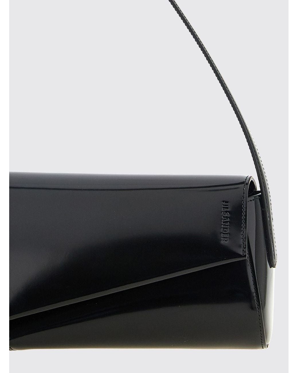 Jil Sander Black Kante Brushed Calfskin Shoulder Bag With Flat Handle