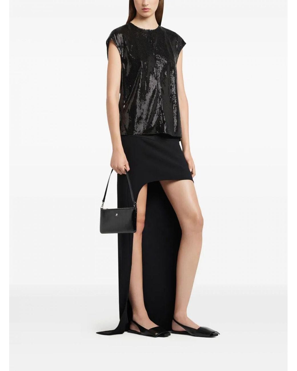 Courreges Black CourrÈ Ges Small Crinkled-Effect Patent Leather Shoulder Bag