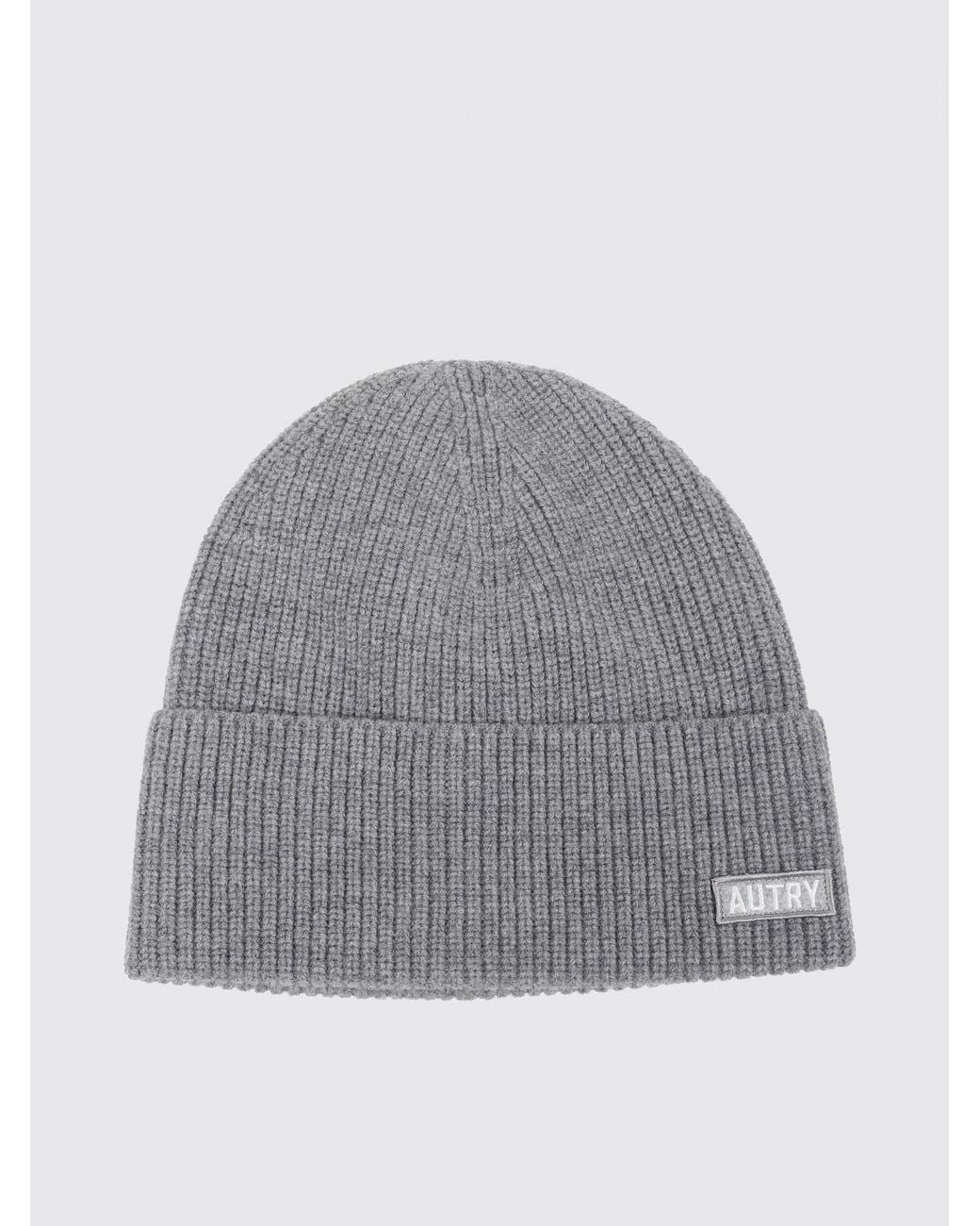 Autry Gray Wool Beanie Hat With Cuffed Hem And A Front Applied Logo Patch for men