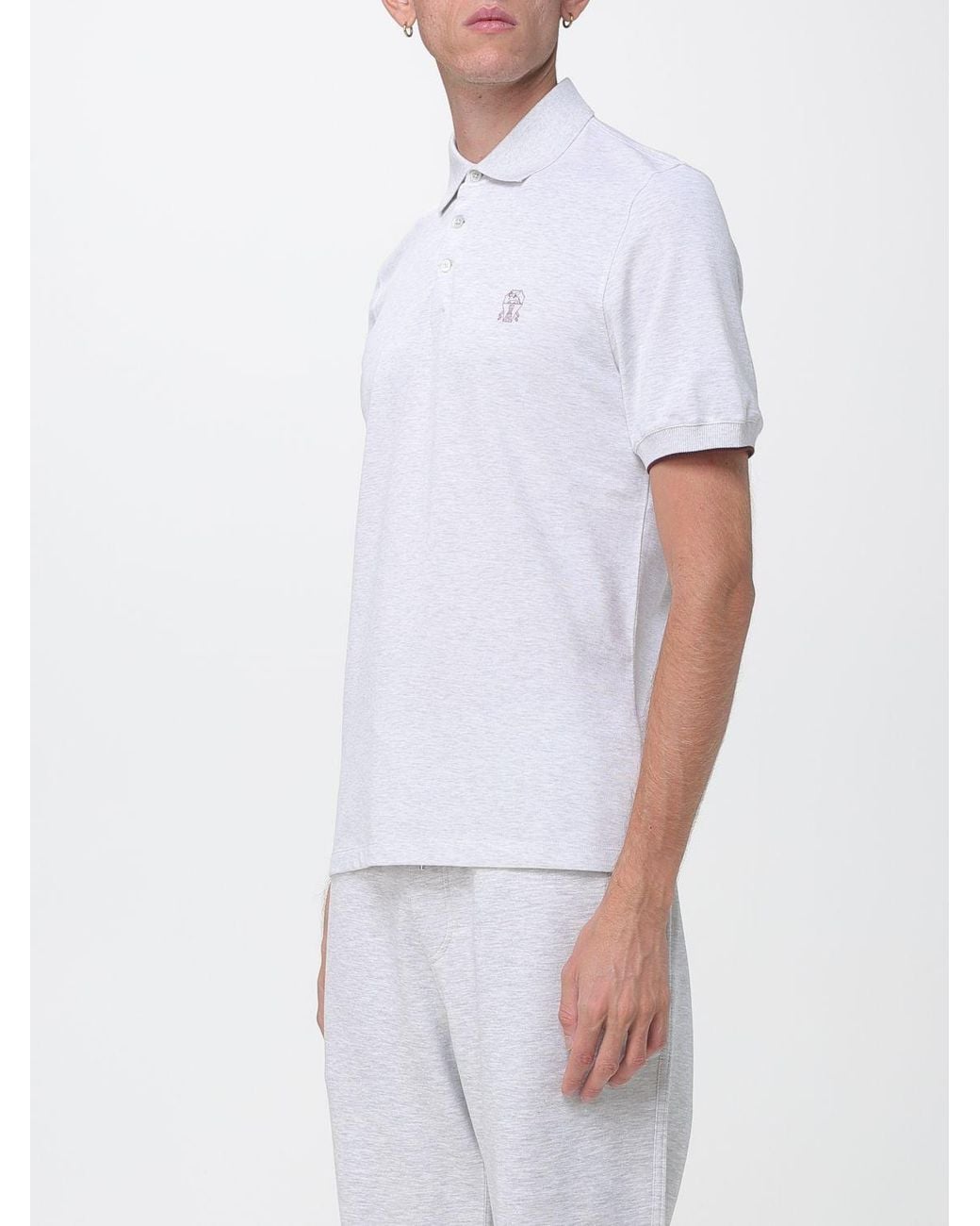 Brunello Cucinelli White Short-Sleeved Cotton Polo With Embroidered Logo for men