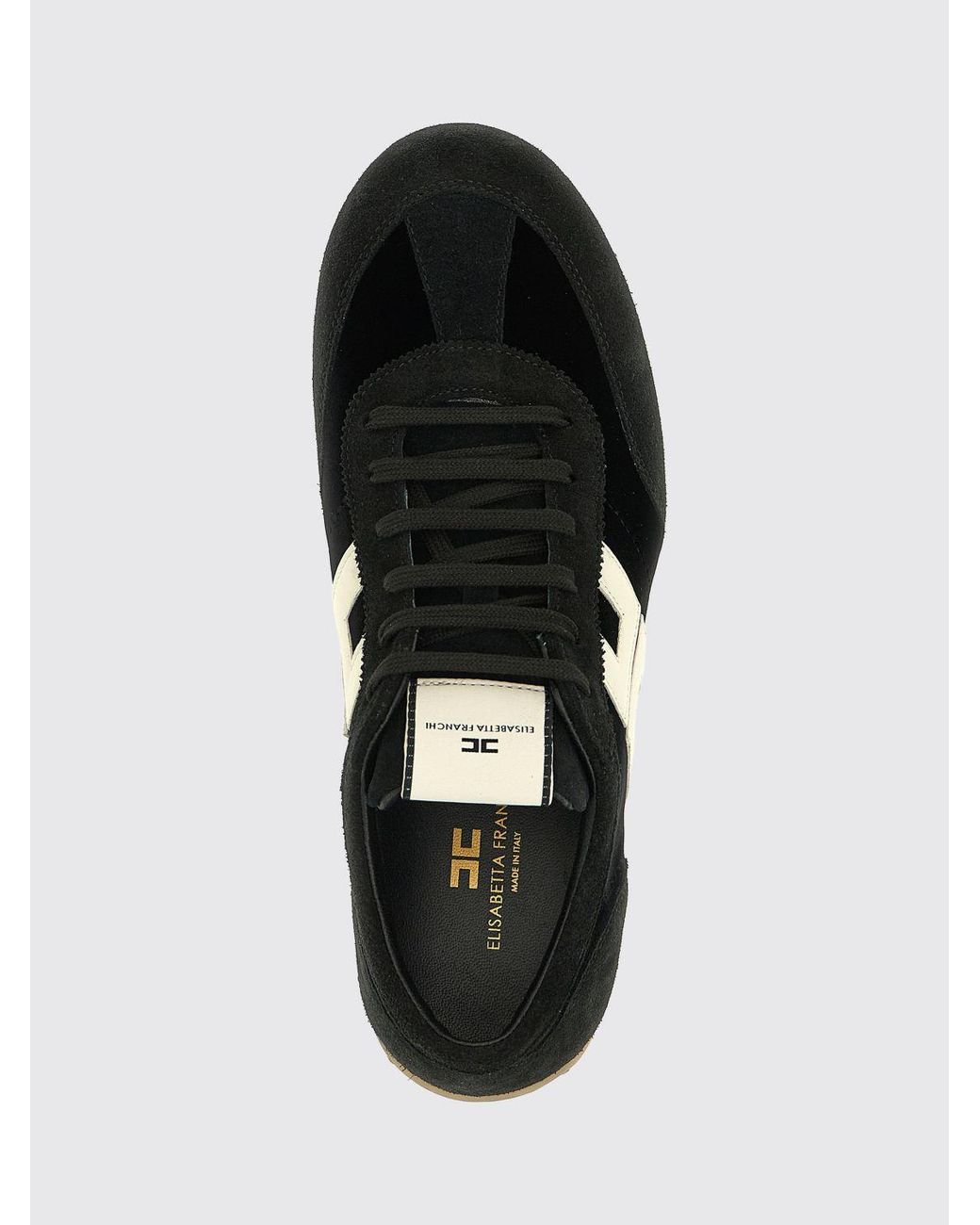 Elisabetta Franchi White Low-Top Smooth And Suede Leather Trainers With Contrast Logo