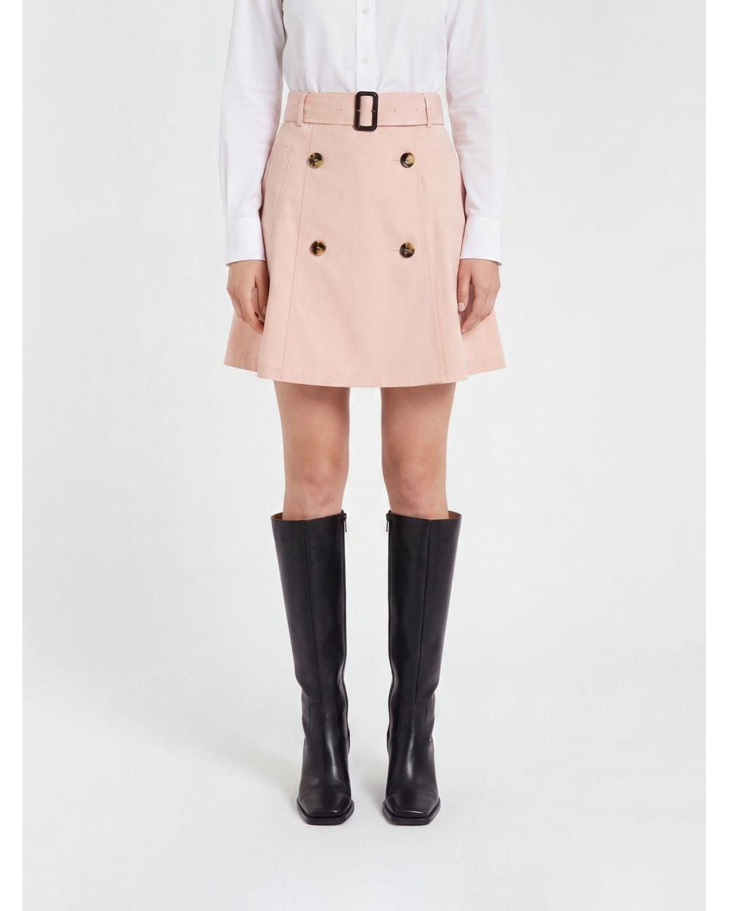 Burberry Pink High-Waisted A-Line Cotton Mini Skirt With Adjustable Belt