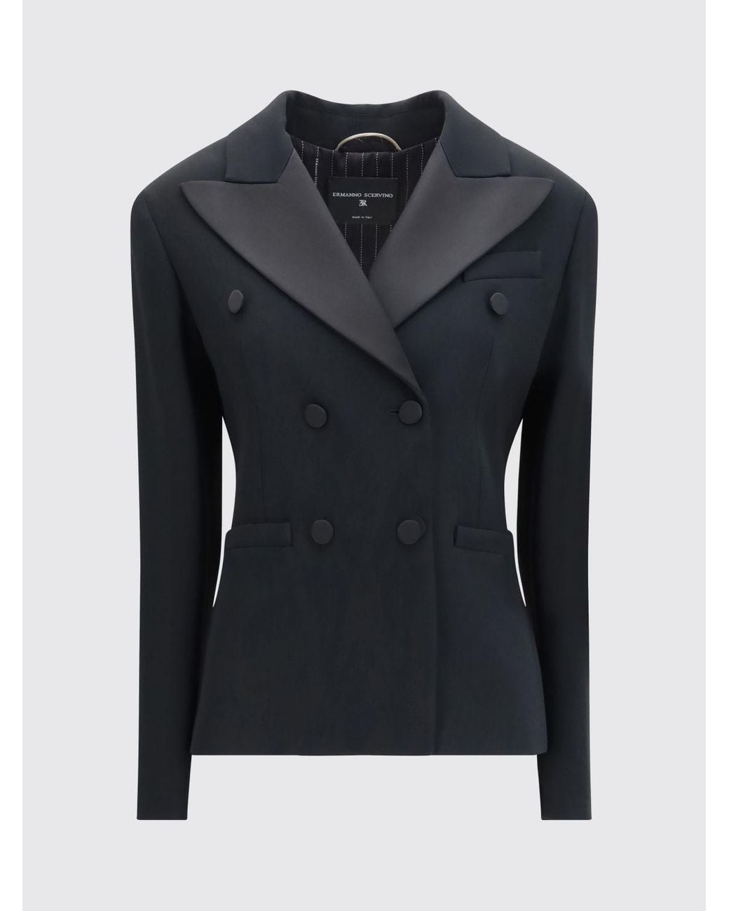 Ermanno Scervino Blue Cropped Double-Breasted Cady Blazer With Peak Lapels