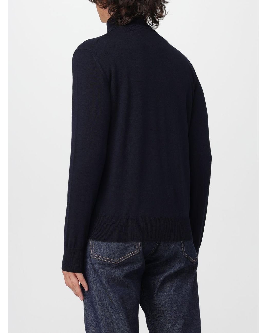 Brooksfield Blue Half-Zip Wool Turtleneck Jumper With High Neck for men