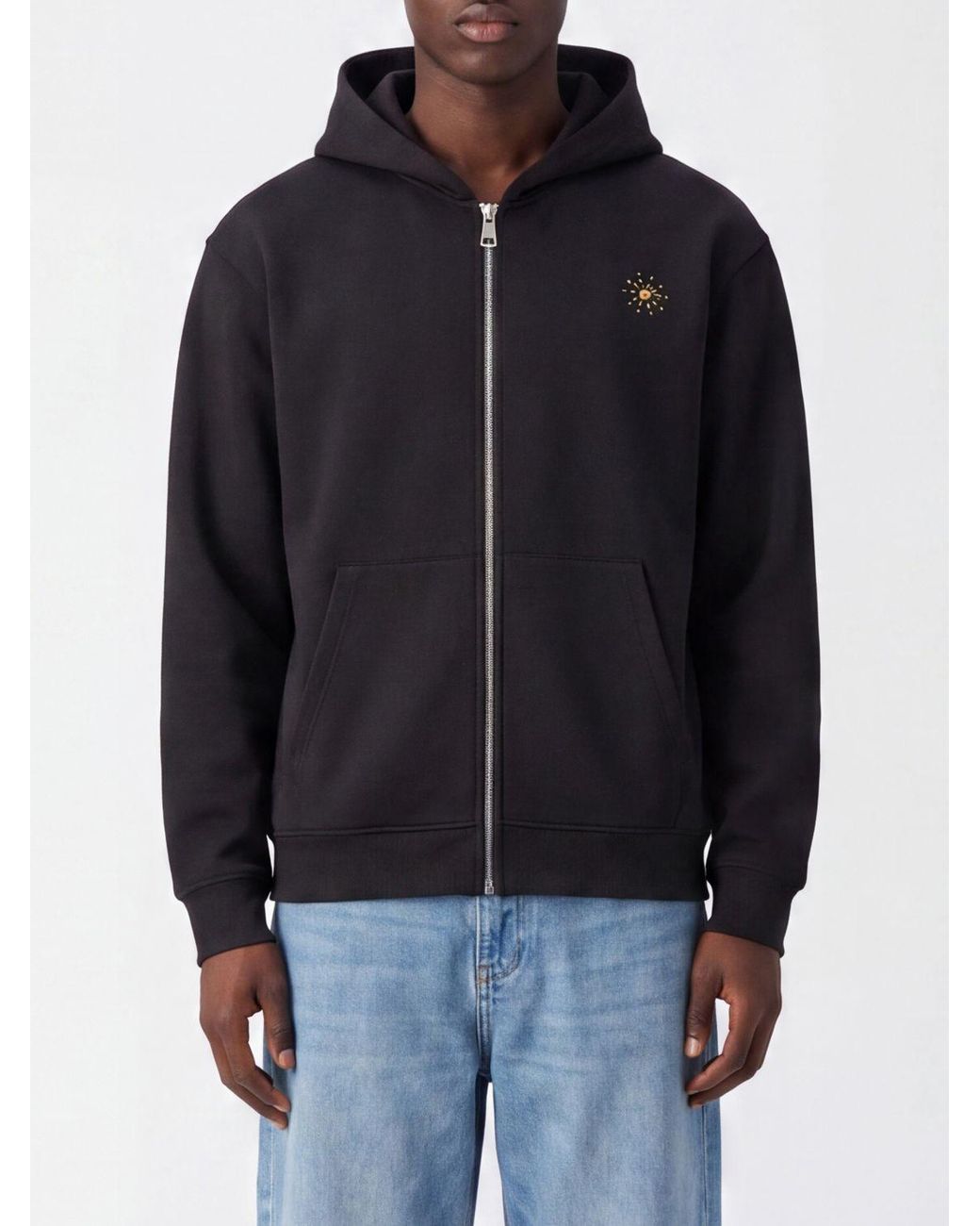 HTC Black Studded Cotton Zip-Up Hoodie for men