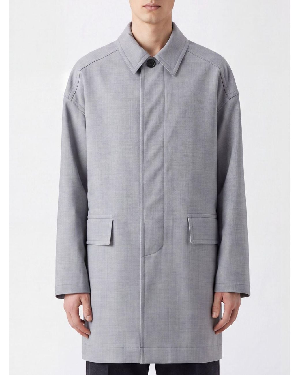 Dries Van Noten Gray Single-Breasted Wool-Blend Coat With Concealed Buttoning for men