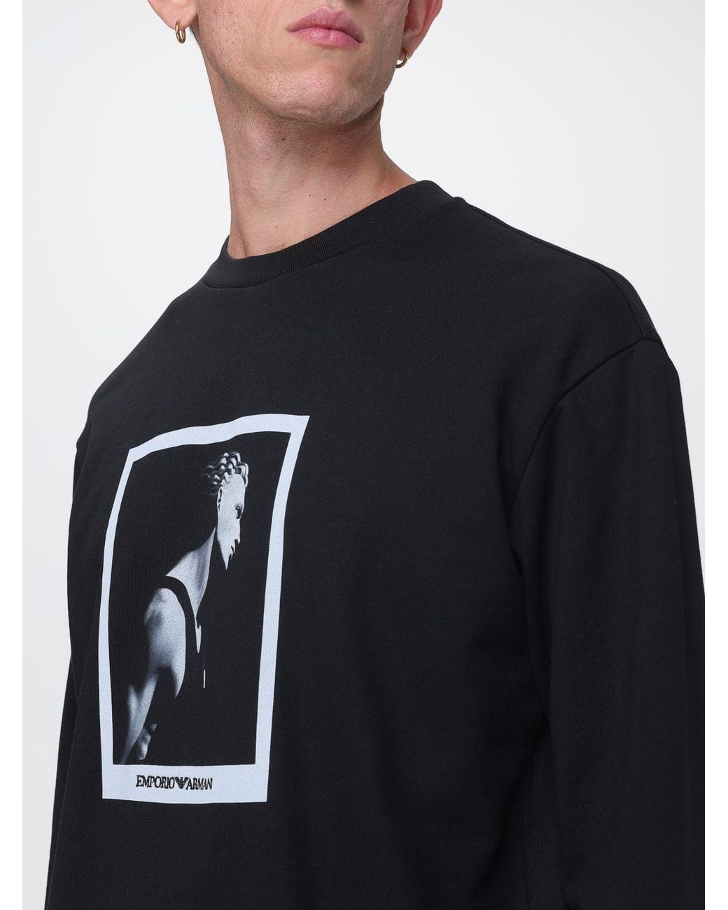 Emporio Armani Blue Relaxed Fit Cotton Crewneck Jumper With Graphic Print for men