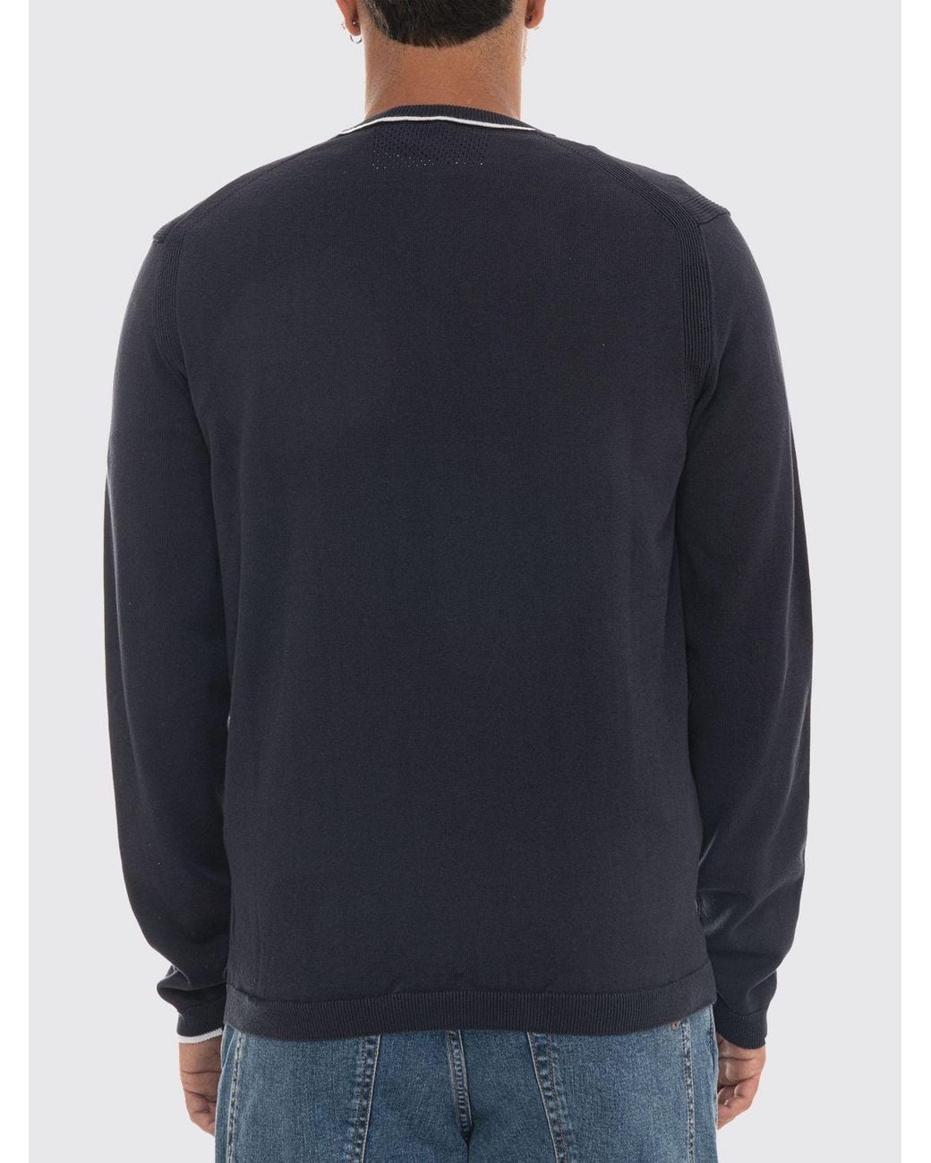 Boss Blue Slim Fit Cotton Crew-Neck Jumper With Contrasting Logo for men