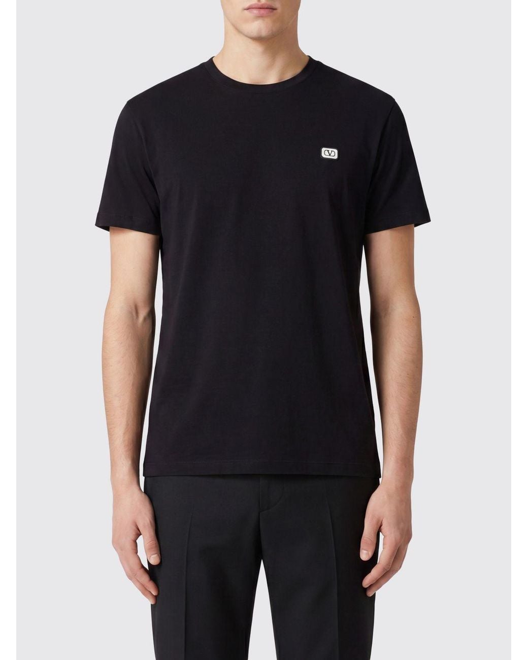 Valentino Black Slim Fit Cotton T-Shirt With Vlogo Signature for men
