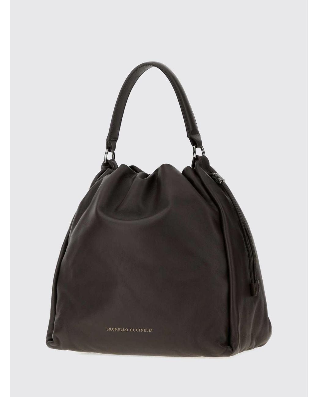 Brunello Cucinelli Black Mellow Smooth Leather Bucket Bag With Monili Embellishment