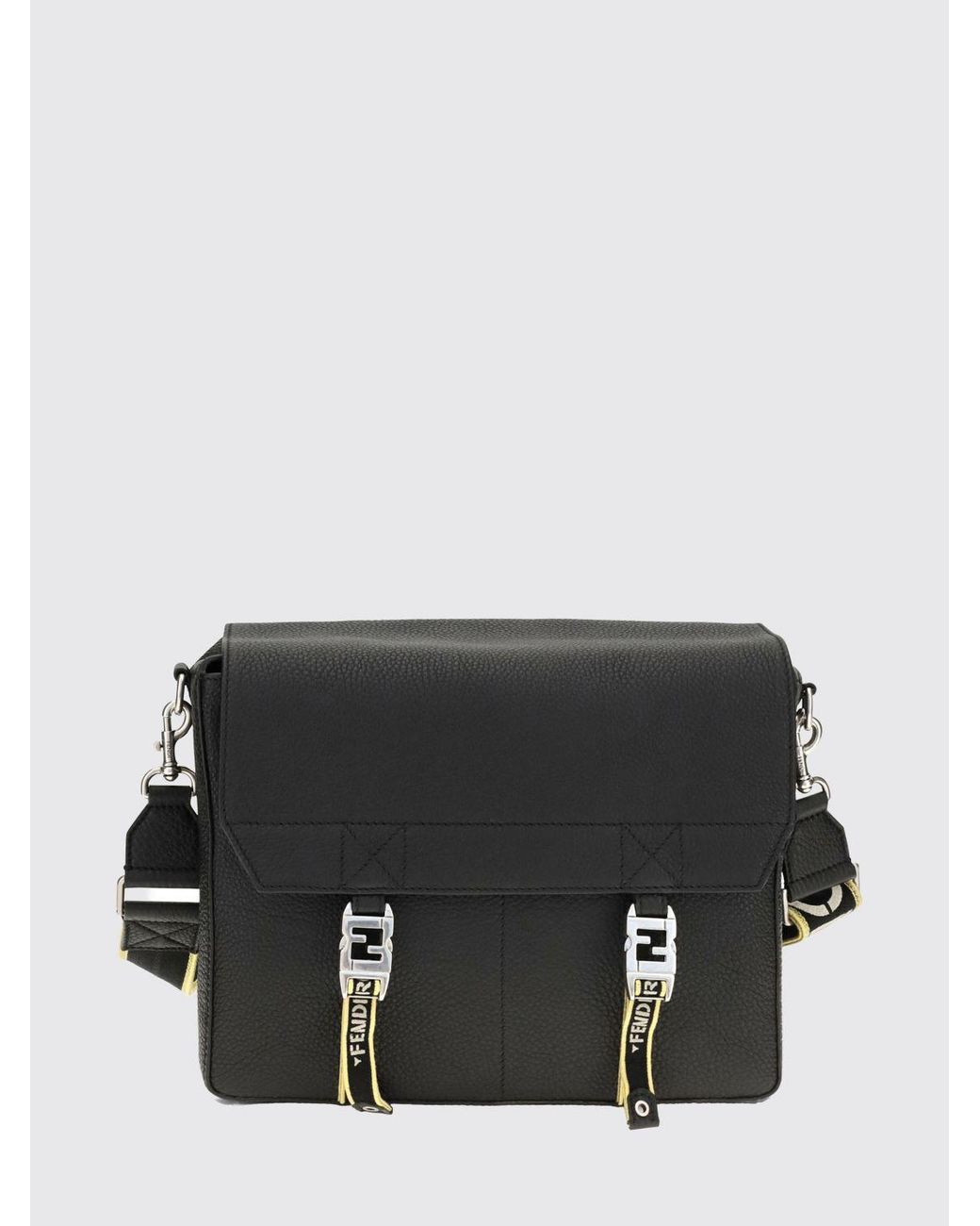 Fendi Black Flow Calfskin Leather Crossbody Bag With Ff Monogram for men