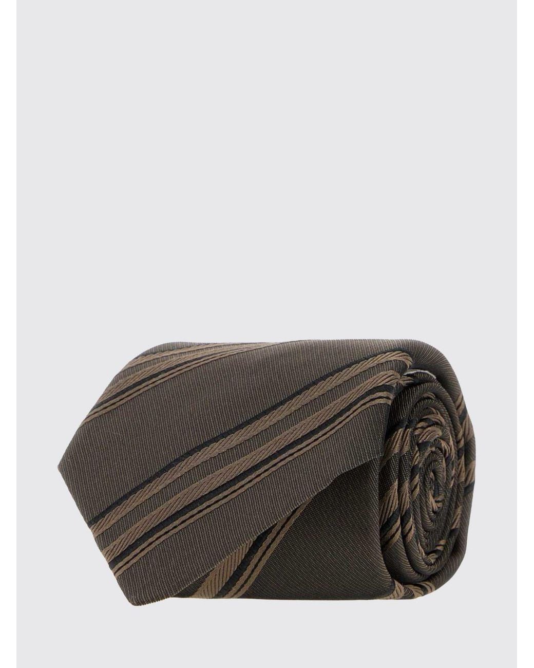 Brunello Cucinelli White Regimental Pure Silk Tie With Logo Loop for men