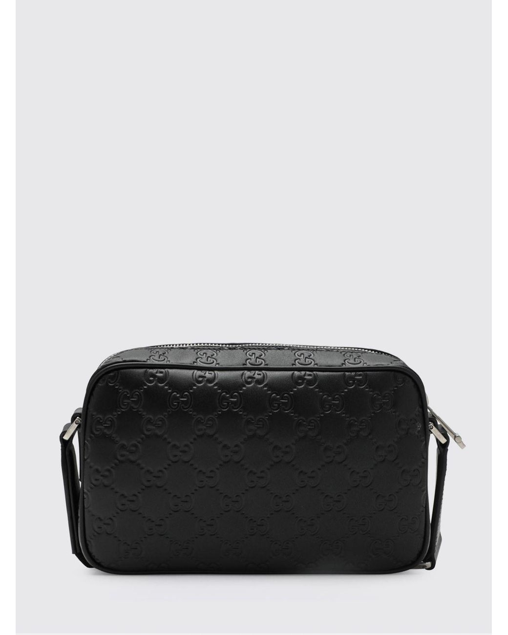 Gucci Black Gg Emblem Leather Bag With Embossed Gg Monogram for men