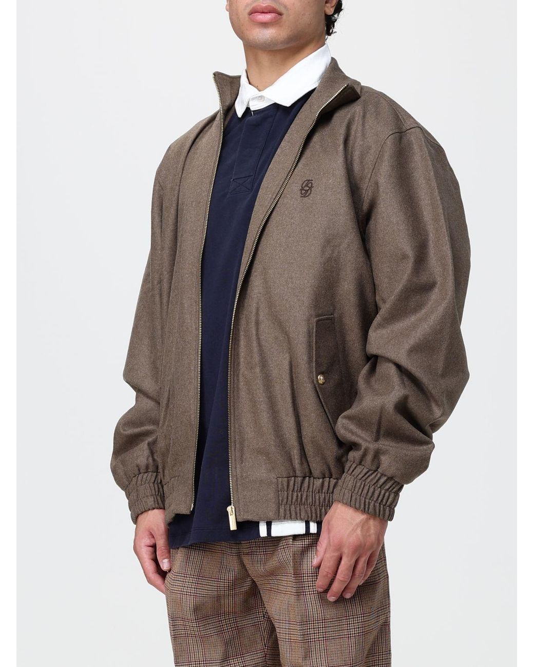 Drole de Monsieur Brown High Neck Virgin Wool Bomber Jacket With Embroidered Logo for men