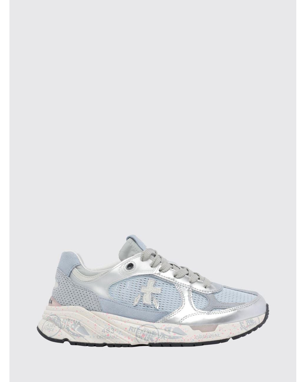Premiata White Mased Laminated Leather And Nylon Sneakers