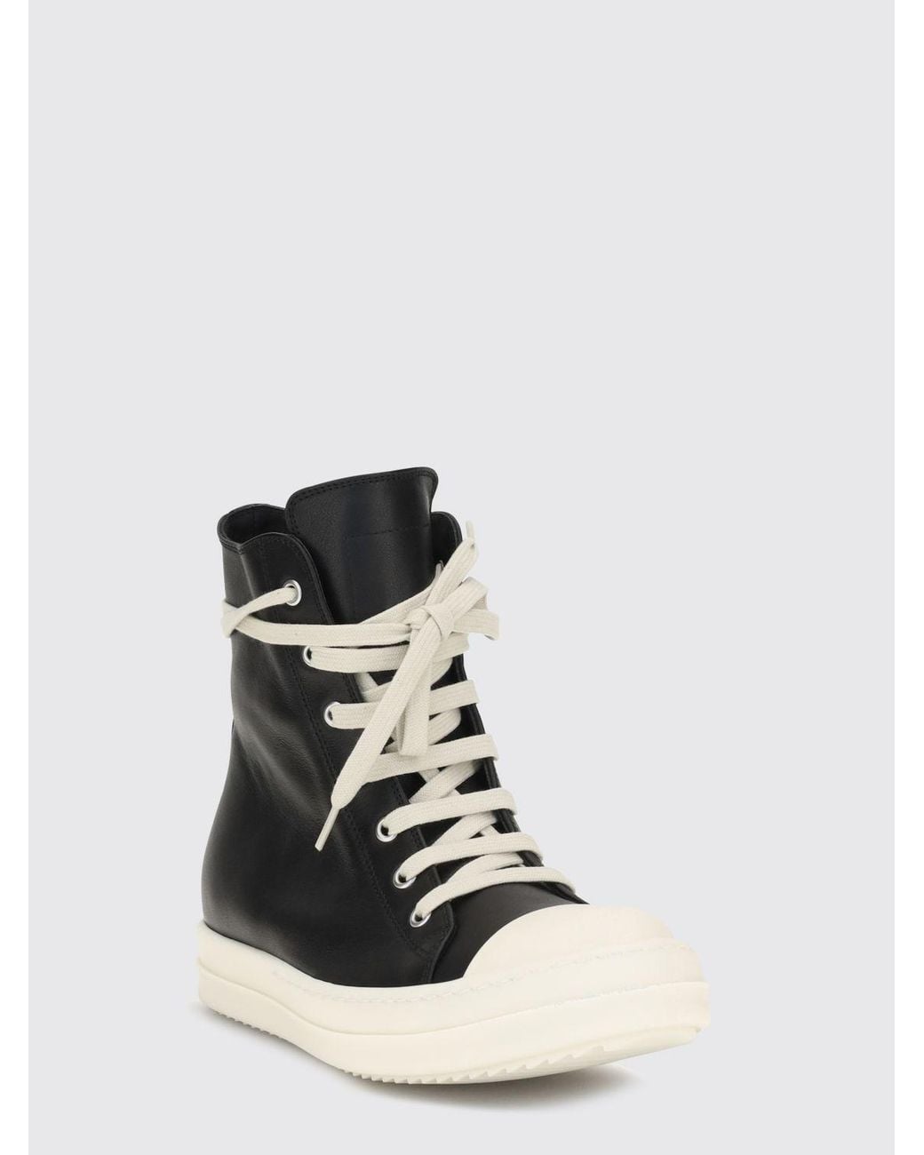 Rick Owens Black Calf Leather High-Top Sneakers With Wrap-Around Laces And Zip