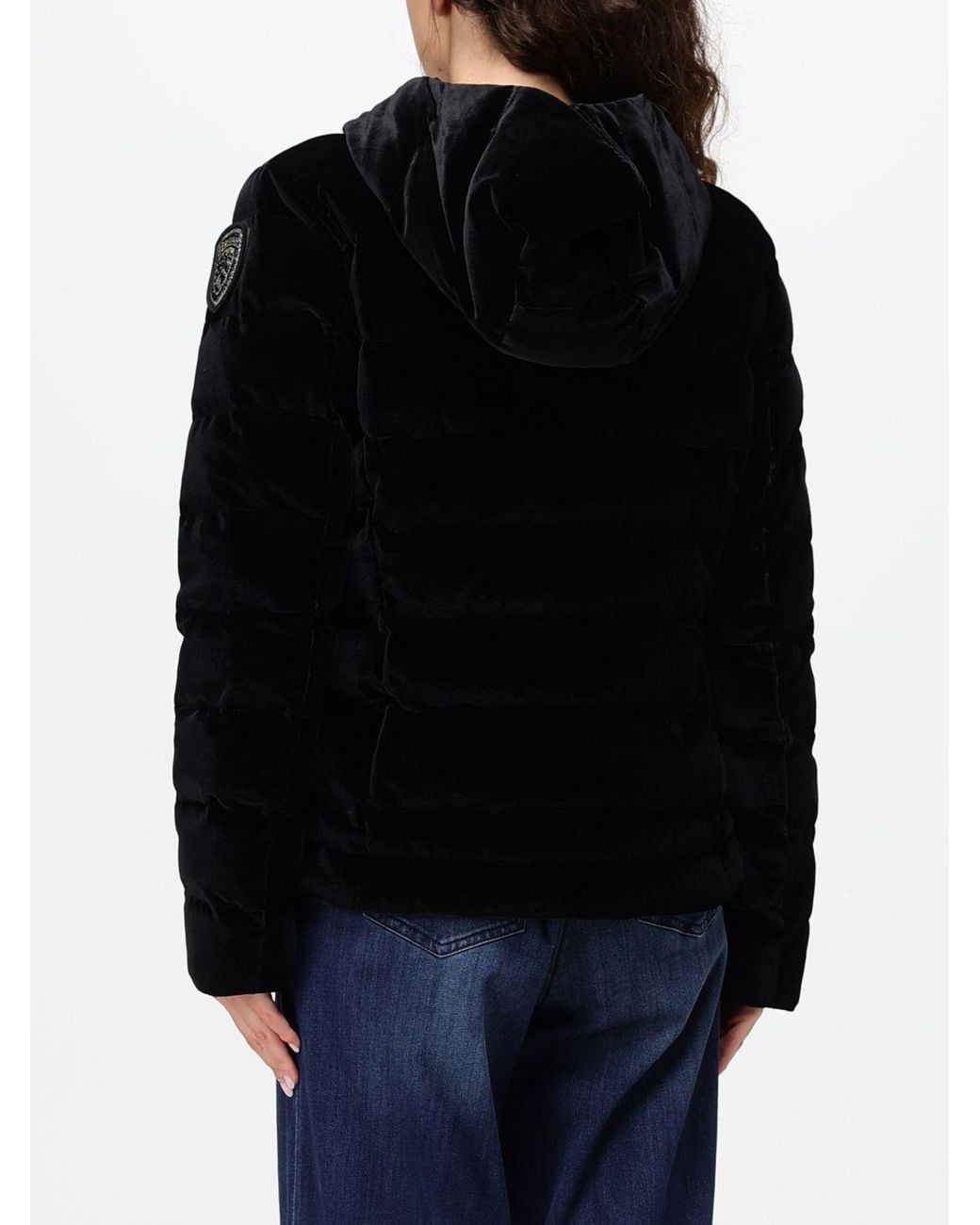 Blauer Black Slim Fit Quilted Velvet Hooded Short Down Jacket