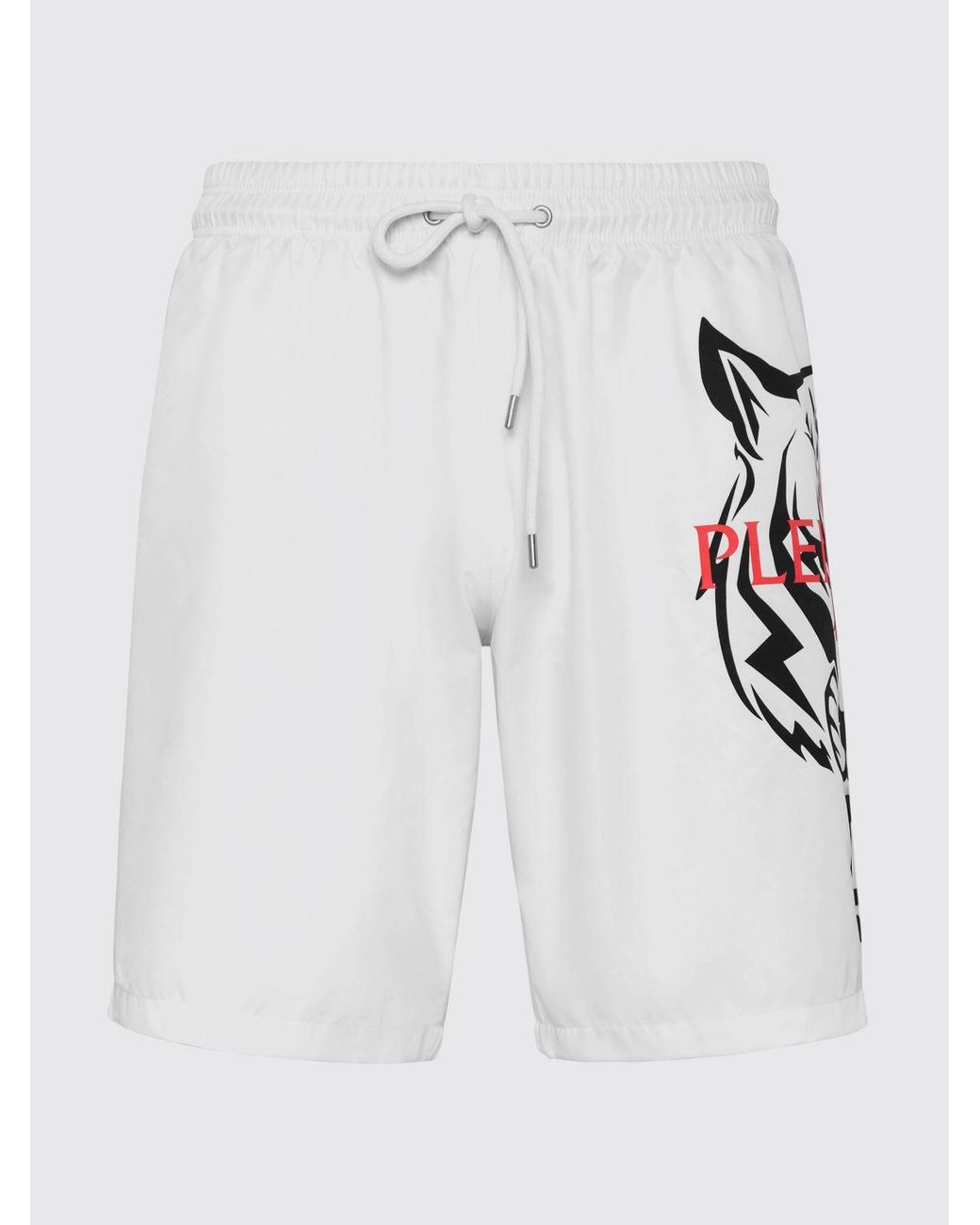 Philipp Plein White Nylon Swim Trunks With Contrasting Printed Logo for men